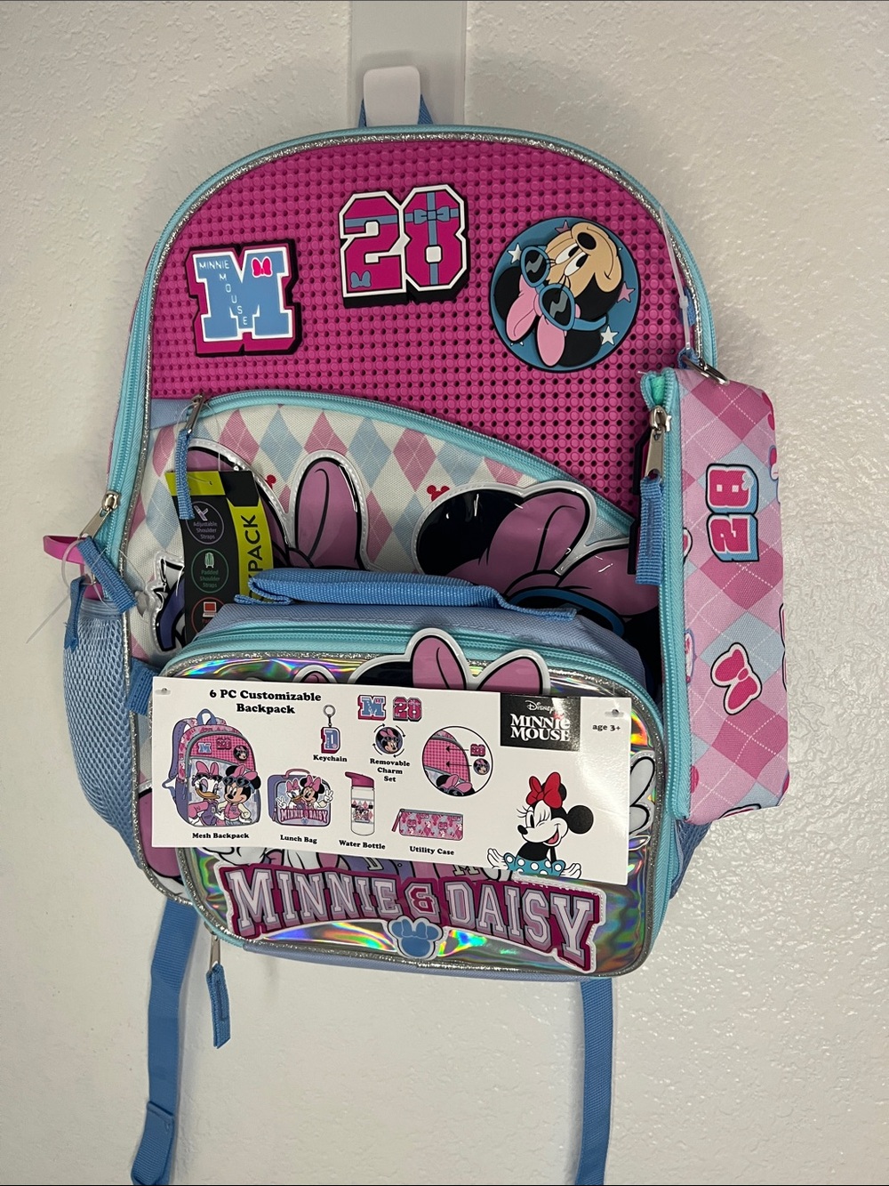New Disney Minnie & Daisy 17” Kids Backpack 6pc Set - Pink, Blue